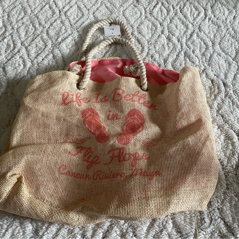 Pier 27 Beach Bag Tote Bloß LIFE IS BETTER IN FLIP FLOPS Rope Handles NEW